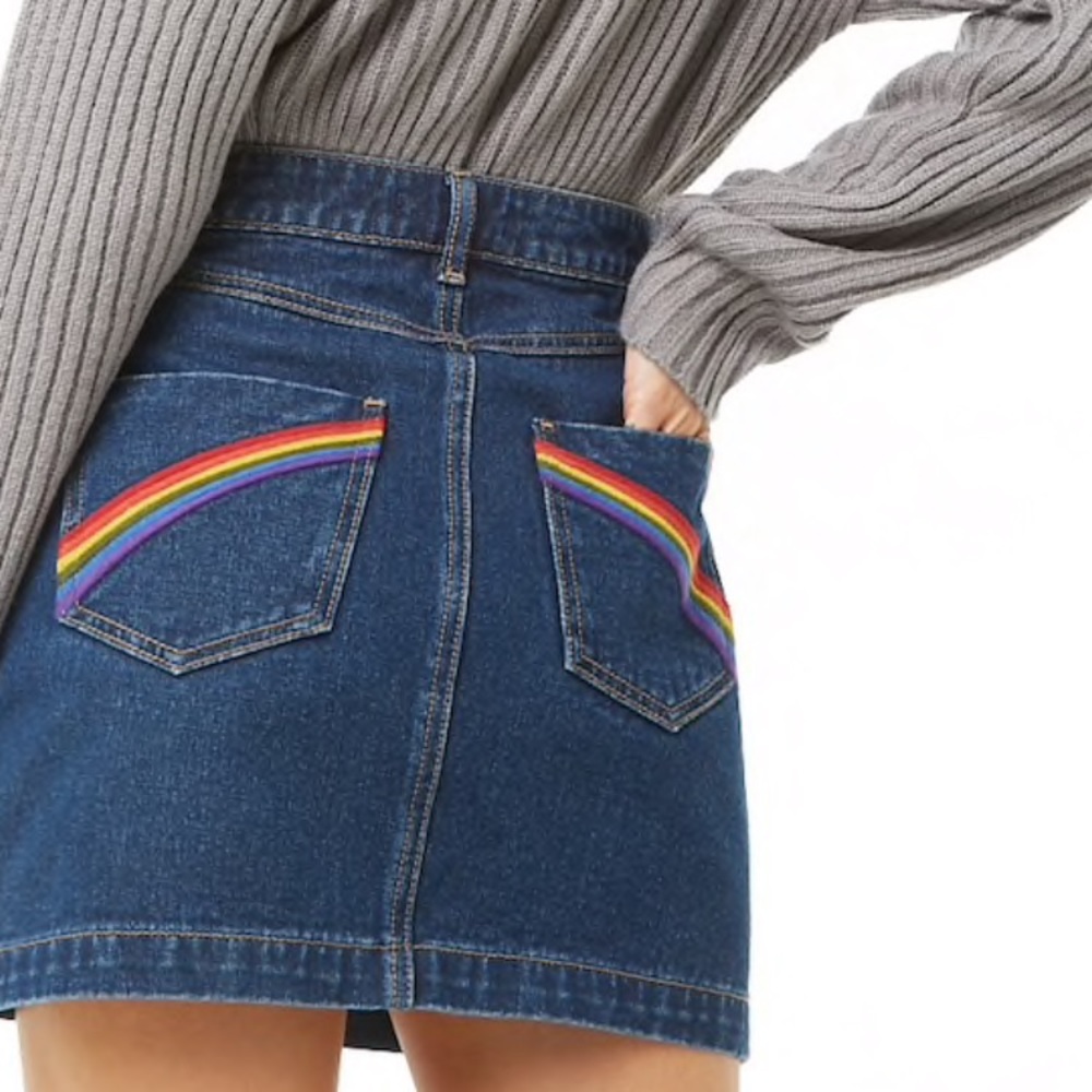 Embroidered Rainbow Denim Mini Skirt